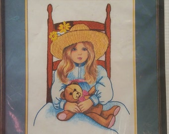 Embroidery Kit "Heather and Teddy" by Bucilla Beginner Kit Accent Stitchery #49491 Little Girl with Teddy Bear Country Americana Decor