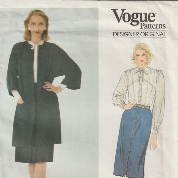 Jacket Blouse Skirt Size 10 Loose-Fitting Unlined Jacket, Shaped Yoke Blouse, Straight Skirt - Designer Jean Muir Vogue Sewing Pattern 2909