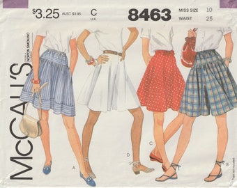 Skirt, Culottes, Shorts Patterns Size 10 Waist 25 Flared Above Knee Skirt & Shorts McCall's Sewing Pattern 8463 Uncut