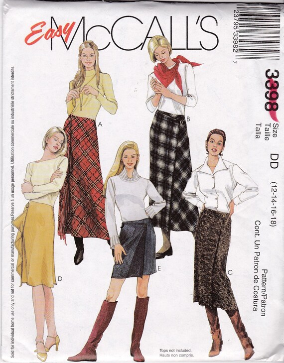 Skirt Pattern Misses Sizes 12 14 16 18 Mock Wrap Bias Long or