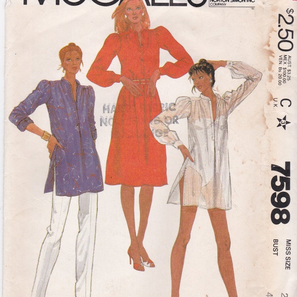 Pullover Shirtdress Loose-Fitting Dress or Tunic Long Top McCall's Sewing Pattern 7598 Size 22 Bust 44