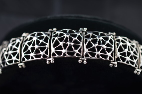Brutalist style lattice-patterned sterling silver… - image 2