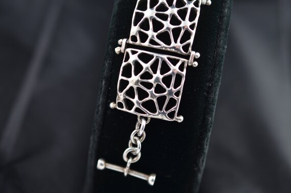 Brutalist style lattice-patterned sterling silver… - image 5