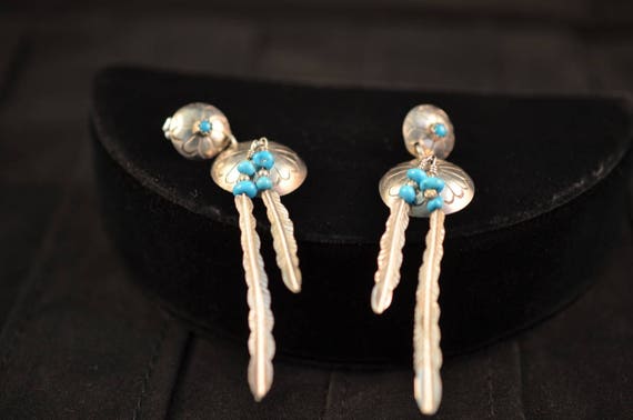 Double disk linked drop earrings with feather dan… - image 4