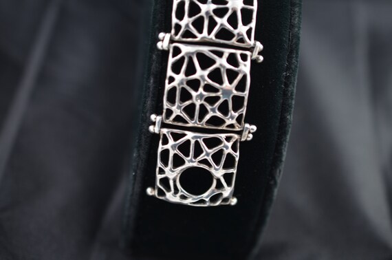 Brutalist style lattice-patterned sterling silver… - image 6