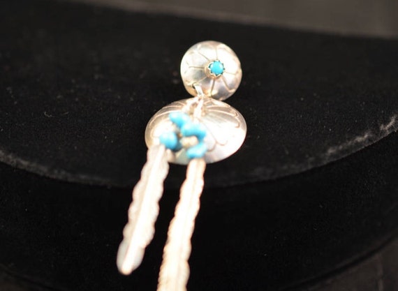 Double disk linked drop earrings with feather dan… - image 6