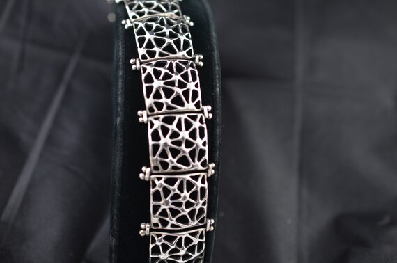 Brutalist style lattice-patterned sterling silver… - image 3
