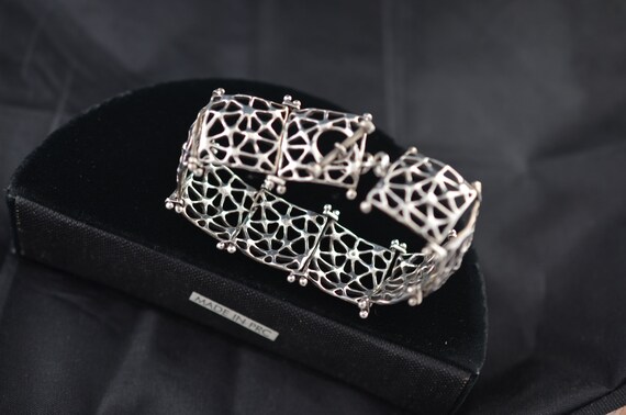 Brutalist style lattice-patterned sterling silver… - image 4