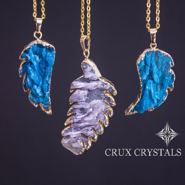 ¡EN VENTA! - Colgante de ágata Druzy de piedra cruda, collar de piedras preciosas, ala de ángeles, colgante de plumas, regalo para ella, collar de declaración, joyería mineral