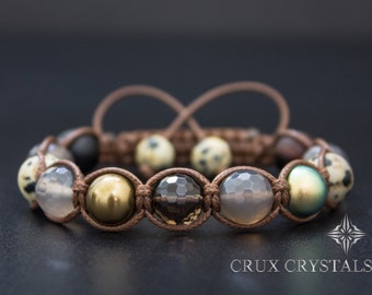 Pulsera con cuentas de azúcar moreno, pulsera Macrame, pulsera Shamballa, pulsera apilable de piedras preciosas, perlas Swarovski, joyería de otoño, Día de la Madre