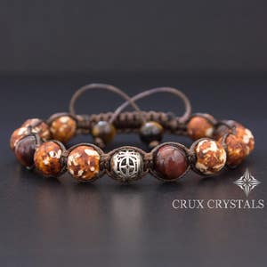 Desert View, Men&#39;s Brown Agate Shamballa Bracelet, Natural Stone, Tibetan Beaded Bracelet, Brown Macrame, Crux Crystals, Father&#39;s Day Gift