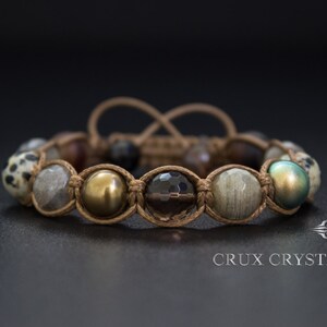 Brown Dreams, Shamballa armband, natuursteen, bruine armband, Moederdagcadeau, Swarovski Parels, Labradoriet, Jaspis, Wikkelarmband