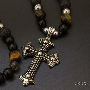 Collier pendentif croix en pierre naturelle pour homme, collier de perles de style Shamballa, cadeau de fête des pères, cadeau pour lui, Onyx, œil de tigre, Mala image 5