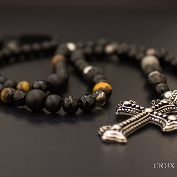 Colar masculino com pingente de cruz em pedra natural, estilo Shamballa, presente para o Dia dos Pais, presente para ele, ônix, olho de tigre, mala.