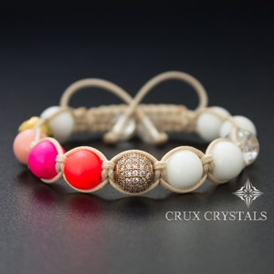 Söt flört, Shamballa-armband, Neon Swarovski-pärlor, Stapelbart armband, Färgglad wrap, Roséguld Shamballa, Arm Candy-vänskapsarmband