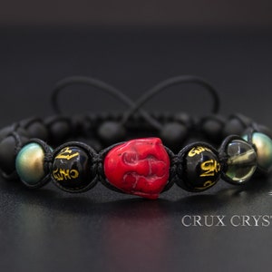 Smiling Buddha, Unisex Shamballa Bracelet, Mens Beaded Bracelet, Swarovski Elements, Black Onyx, Mantra Bracelet, Gemstone Bracelet, Gift