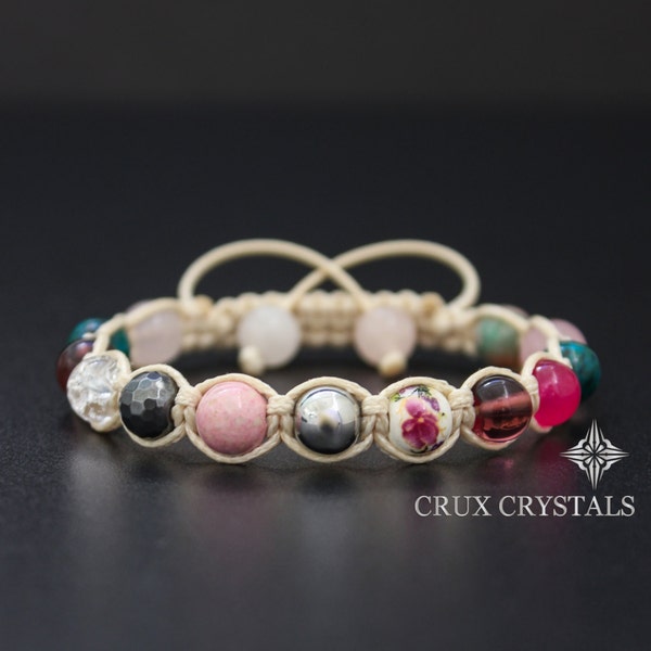 LE FLEUR pulsera con cuentas de piedra preciosa, pulsera de la amistad, pulsera shamballa, pulsera de la pila, pulsera de la envoltura, cristales del quiróxido, regalo para ella, 8 mm