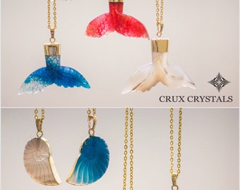 ON SALE!!! - Mermaid Tale Agate Pendant, Whale Tale Statement Necklace, Layering Necklace, Bohemian Jewelry, Gift for Her, Bridesmaids Gift