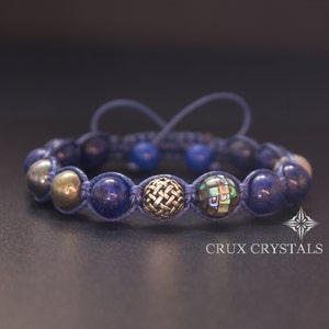 Lapis Lazuli Men&#39;s/Unisex Shamballa Beaded Bracelet, Gemstone Wrap Beads Bracelet, Gift for Him Blue Stone Macrame Bracelet Crux Crystals