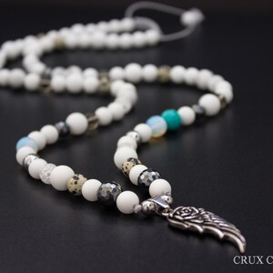 Angel's Wing Pendant White Stone Women's Shamballa Beaded Necklace, Unique Statement Necklace Crux Crystals Gift For Her Valentine's Day