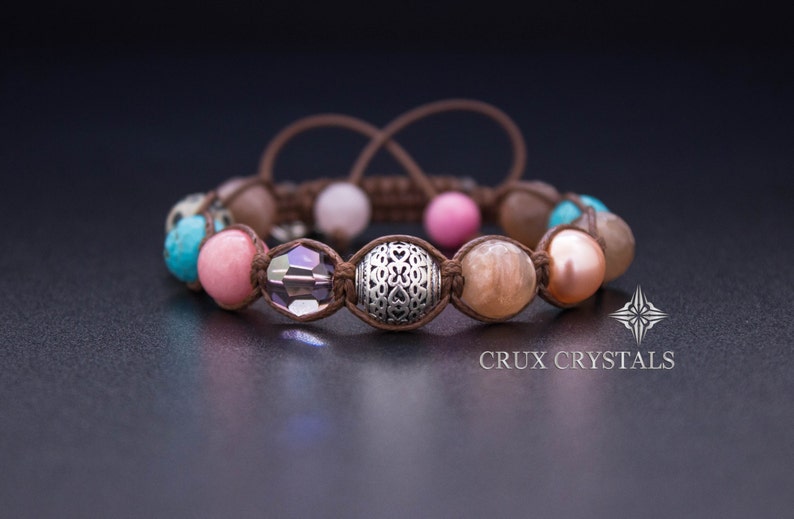 OM Women's Shamballa Bracelet, Swarovski Elements, Natural Stone, Mother's Gift, Sun Stone Bracelet, Wrap Bracelet, Charm Bracelet, Namaste image 4