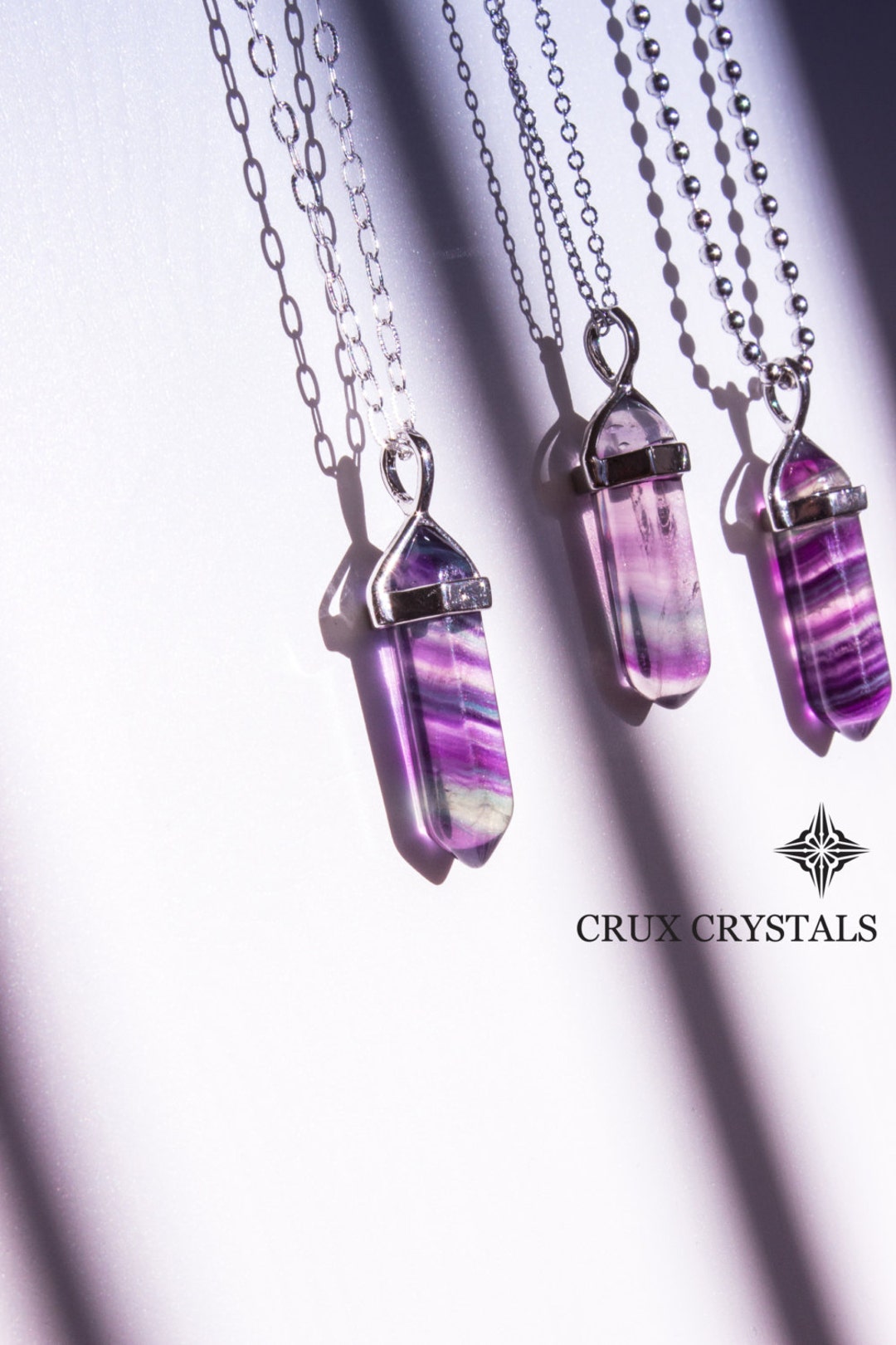 thumbnail image 2 of Natural Rainbow Fluorite Hexagonal Point Pendant – Healing Reiki Necklace – Adjustable 19" 2 of 4