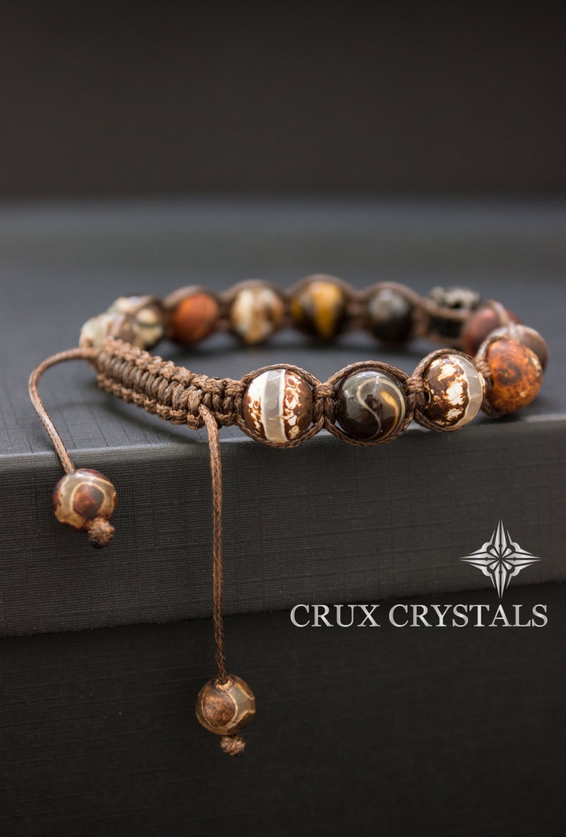 Father's Day Gift Mens Brown Agate & Tigers Eye Shamballa - Etsy