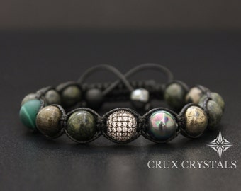 Pulsera con cuentas de piedras preciosas unisex, pulsera Shamballa para hombre, regalo para él, pulsera serpentina, pulsera envolvente para hombre, pulsera Macrame