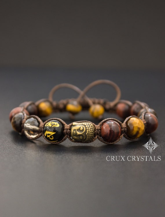 Natural tiger eye stone om buddha bracelet deals