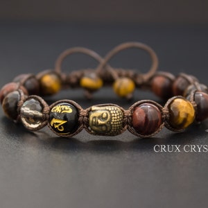 Father's Day Gift Idea Buddha Red & Brown Tigers Eye Beaded Bracelet ...