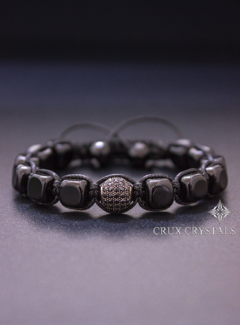 Onyx Cube Men's Black Onyx Beaded Bracelet Energy Etsy