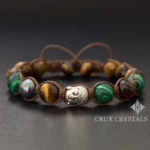 Buddhas Auge, Wohlstand Armband, Unisex Edelstein Shamballa Armband, Perlen Makramee, Tiger Auge Armband, grüne Malachit, Naturstein