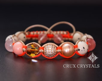 AURA Bracelet perlé Shamballa en or rose pour femmes, bracelet Swarovski Elements Wrap, cadeau pour elle, bijoux d’été, bracelet blush rose doux