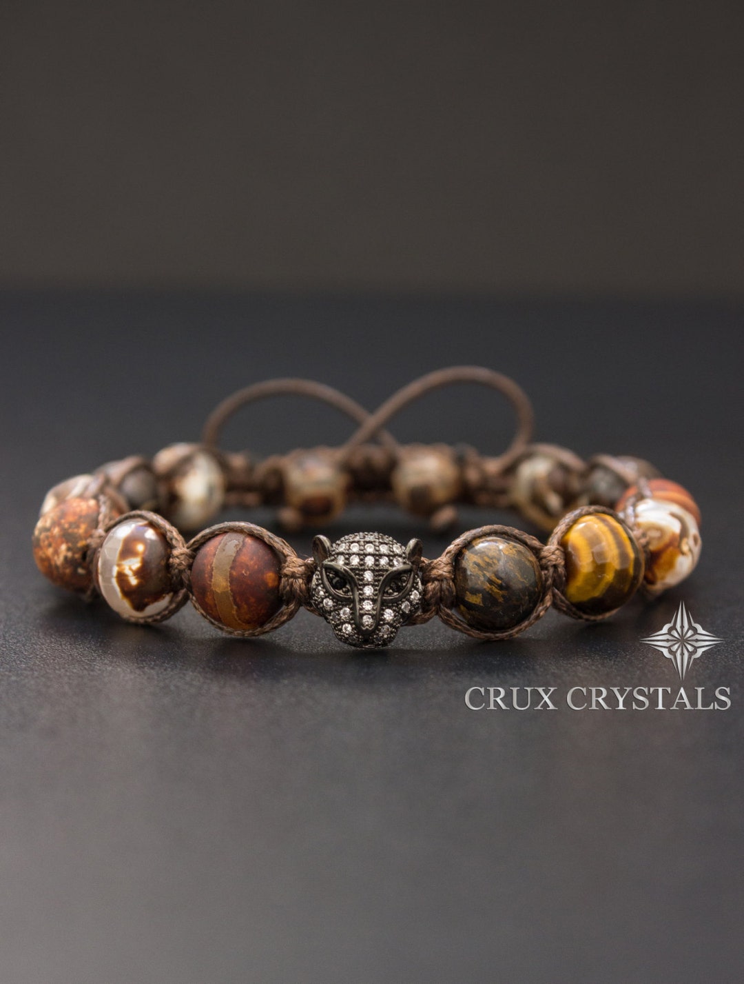 Father's Day Gift Mens Brown Agate & Tigers Eye Shamballa - Etsy