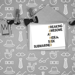 Hide and Seek | Submariner Father&#39;s Day Card | Gold Dolphins