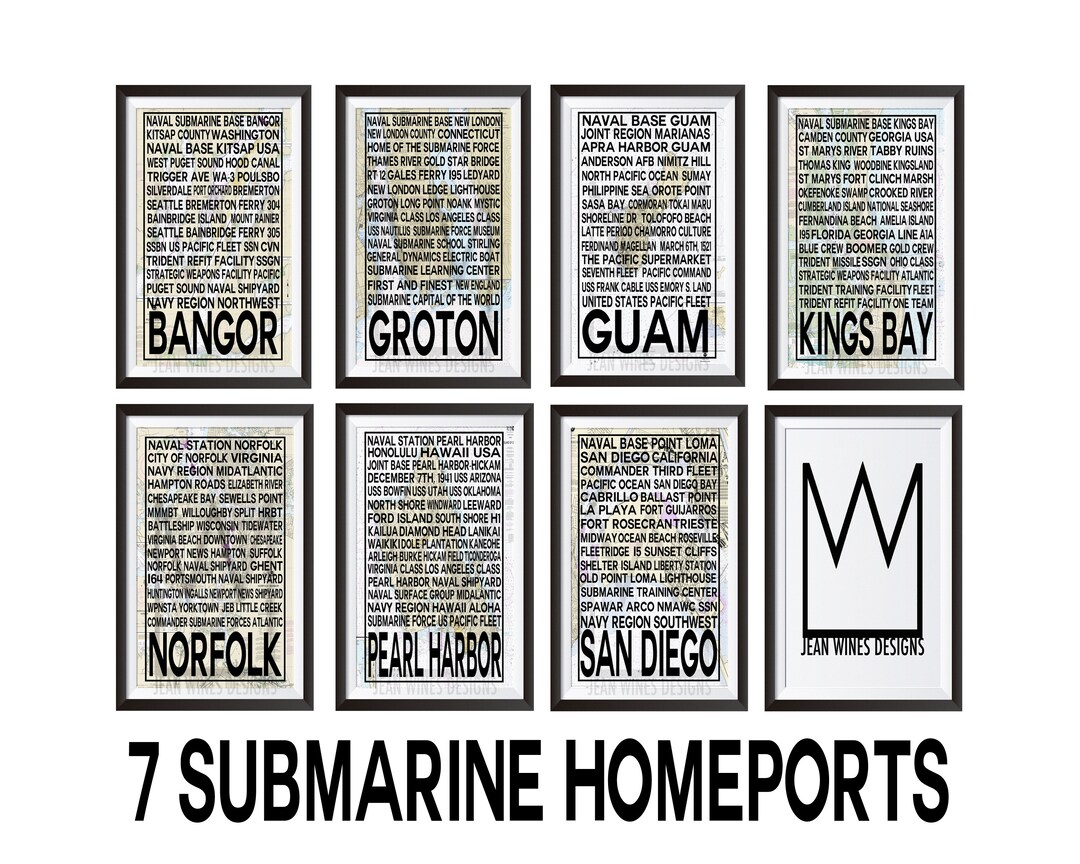 7 Submarine Homeports Submarine Homeport Posters Groton Kings Bay