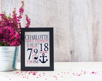 Nautical Birth Announcement | Digital Download | Printable | Wall Art | Custom Wall Art | Baby Gift | Nautical Art