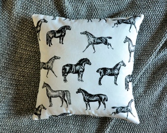 Horse Cushion Cover, Throw Pillow Cover, Throw Cushion Cover, Decorative Cushion Cover, Decorative Pillow Cover - Black & White