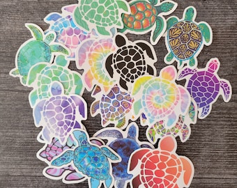 6 pack Sea Turtle stickers for Laptops, Stocking Stuffers, Water Bottles, Phones, Rewards, Luggage, Travel, Helmets, Skateboards