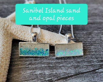 Sanibel Island jewelry with opal - Birthday gift for her - Gift for her - Sand necklace - Beach sand necklace - Anniversary gift for her