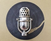 Retro Microphone Lapel Pin Tie Tack - Antique Silver Tone - Mic - Singer Gift - Vintage Style