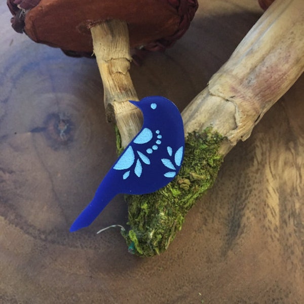 Little Bluebird of Happiness Brooch | Lace Pattern Blue Bird Lapel Pin | Friendship Gift