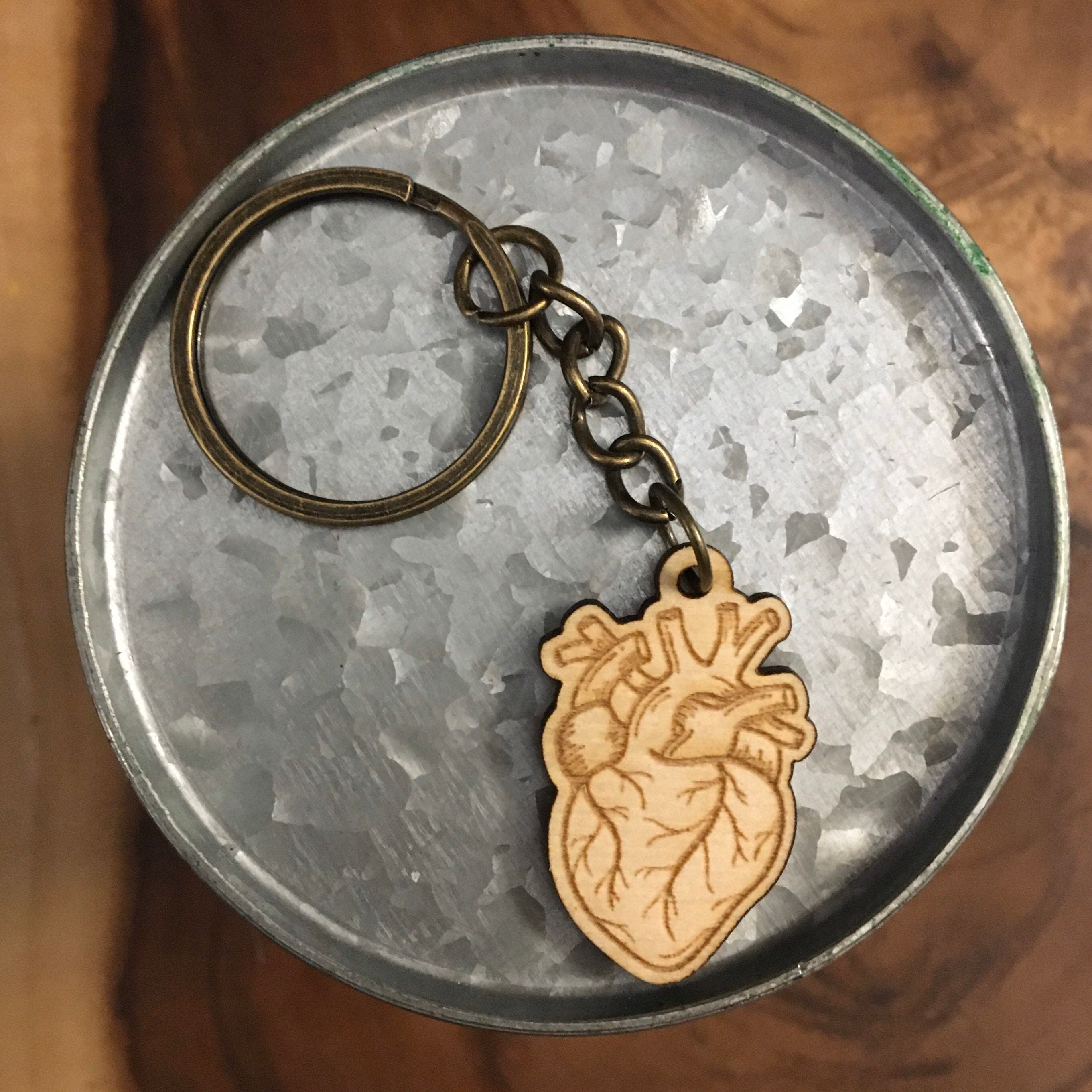 Wooden Anatomical Heart Keychain Laser Cut and Engraved Etsy