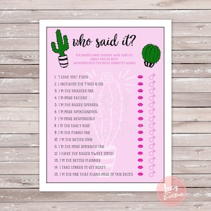 Who Said It? Bride vs Bride Version, Printable Game, Cactus Theme
