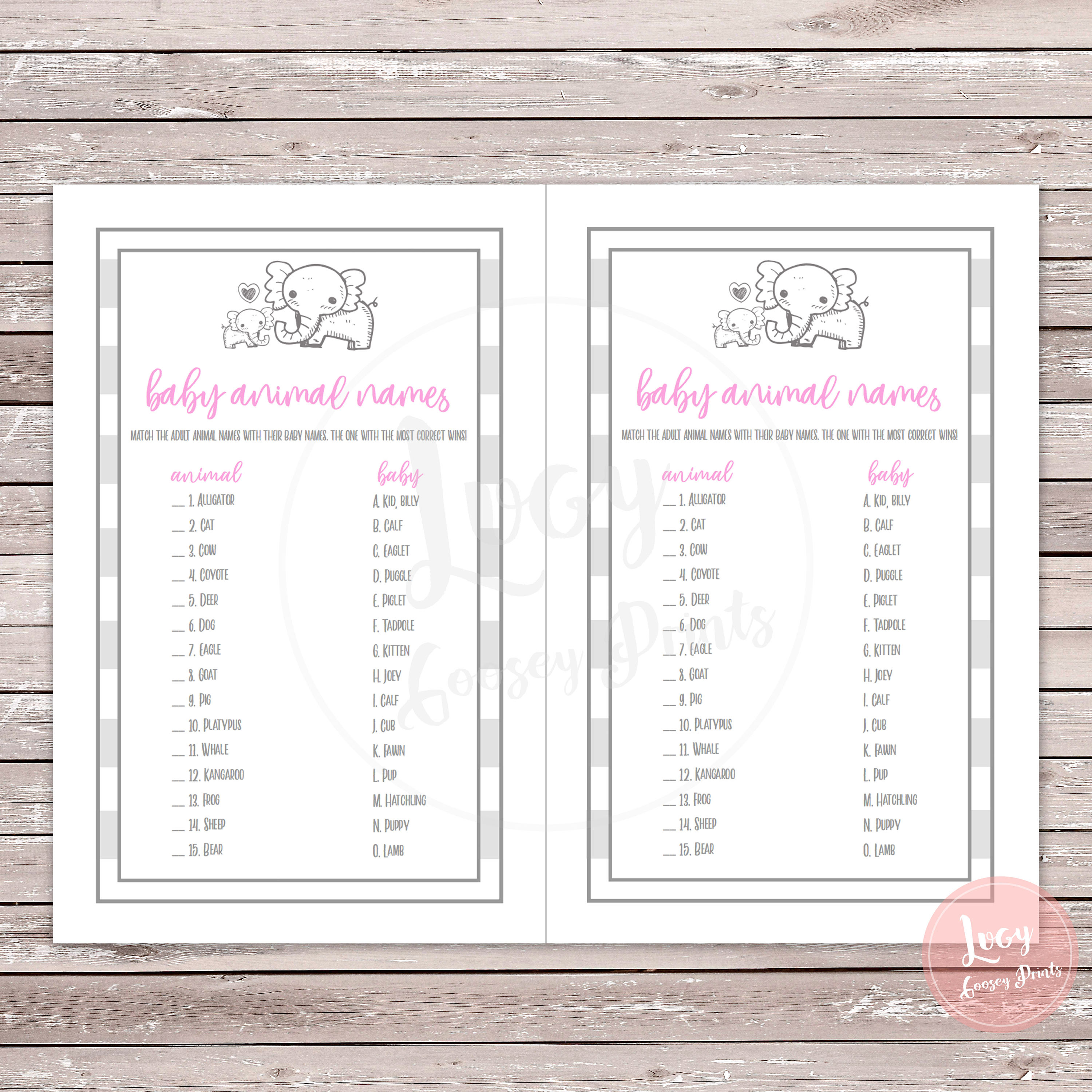 Baby Animal Names / Matching Game Instant Download Printable Games Baby ...