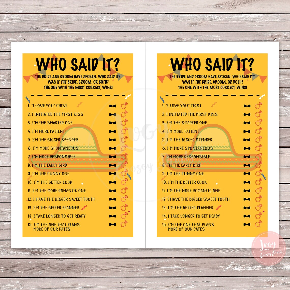 Who Said It Printable Game Instant Download Bachelorette Etsy