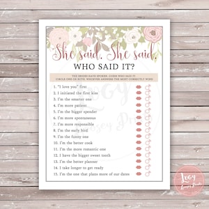 Who Said It Brides Version Lesbian Wedding Shower Instant Download Printable Game Garden Theme image 1