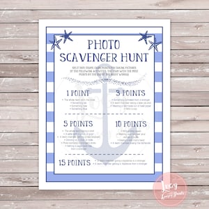 Photo Scavenger Hunt - Instant Download - Printable Game - Nautical / Anchor / Sea Theme - Bachelorette Party Game