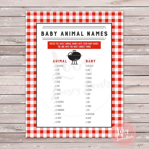 Baby Animal Names Instant Download Baby Shower Game BBQ - Etsy Baby Animal Names Instant Download Baby Shower Game BBQ - Etsy