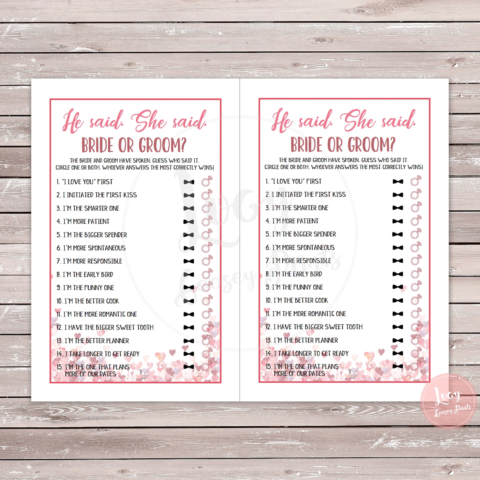 He Said She Said. Who Said It. Printable Game. Instant Download. Hearts ...
